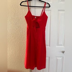 Red tie front dress
